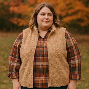 NWT Umgee Fuzzy Fleece Sherpa Vest Tan Size‎ 1XL Cozycore